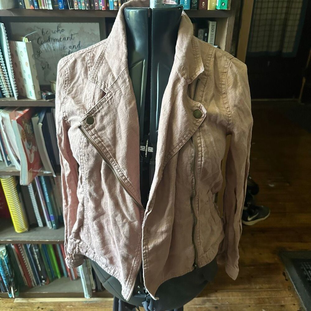 Cynthia Rowley 100% linen pink moto lightweight asymmetrical M jacket